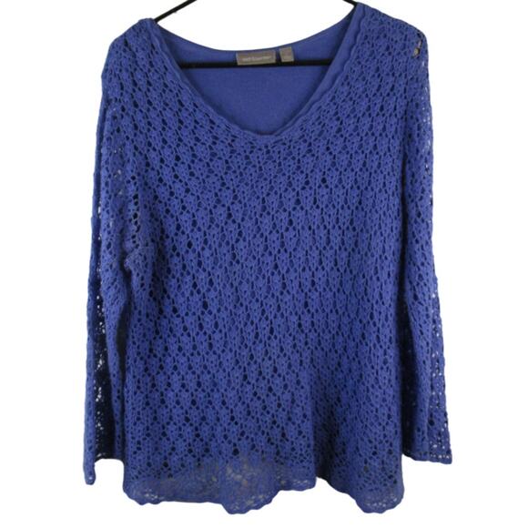 Croft & Barrow Blue lace long sleeve top - Picture 1 of 3